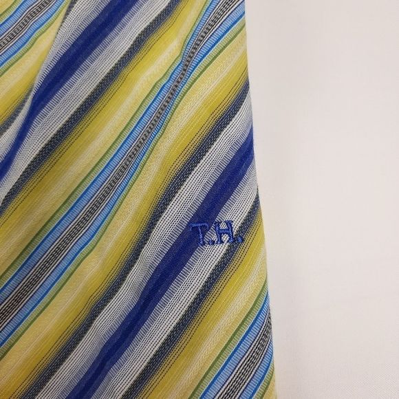 Tommy Hilfiger blouse womens 16 cotton double button diagonal stripe blue yellow - Picture 11 of 16